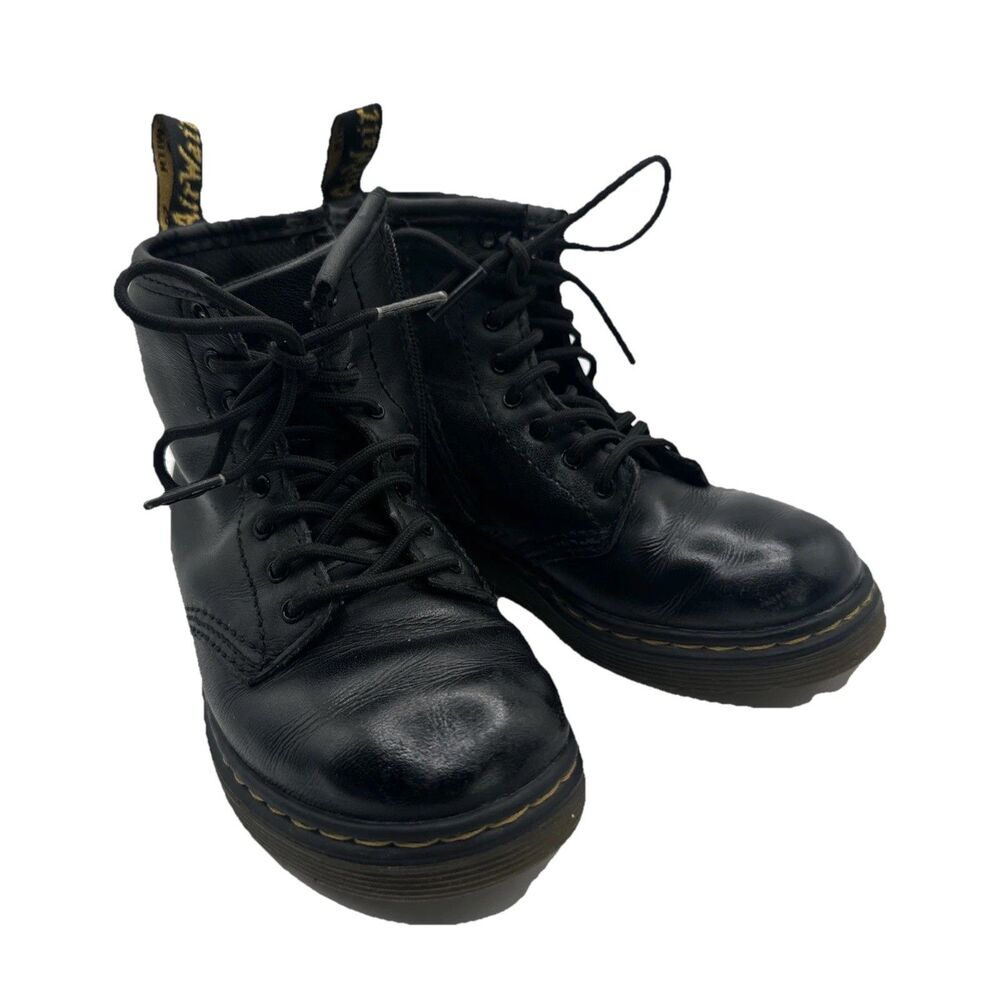 Dr. Martens KIDS 1460T Leather Lace Up Combat Boots-Size 10-Black Preowned